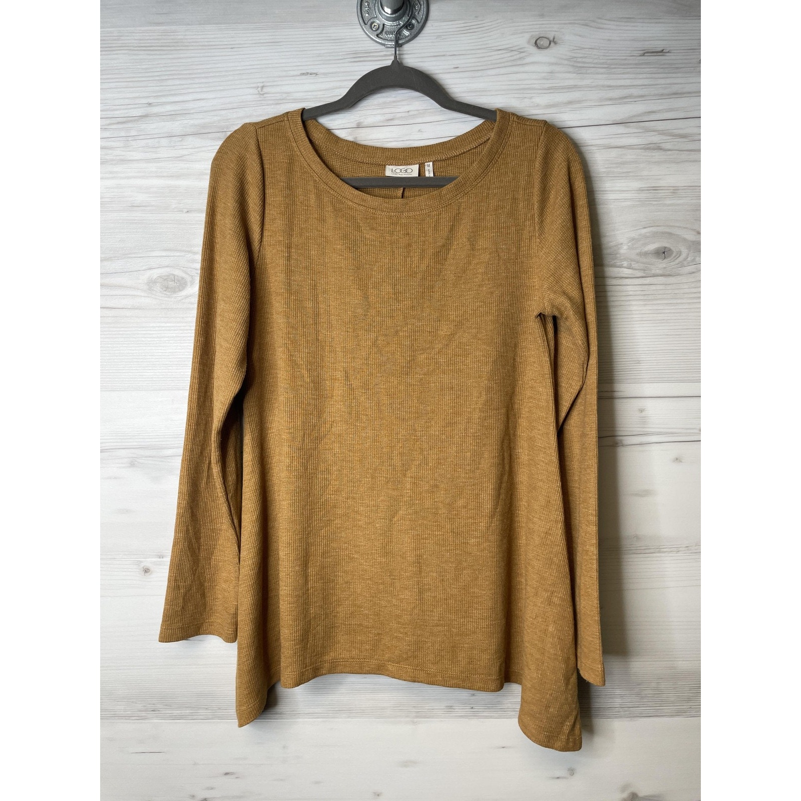 Logo Lori Goldstein Pullover Top Womens Medium Brown Long Sleeve Ribbed Casual